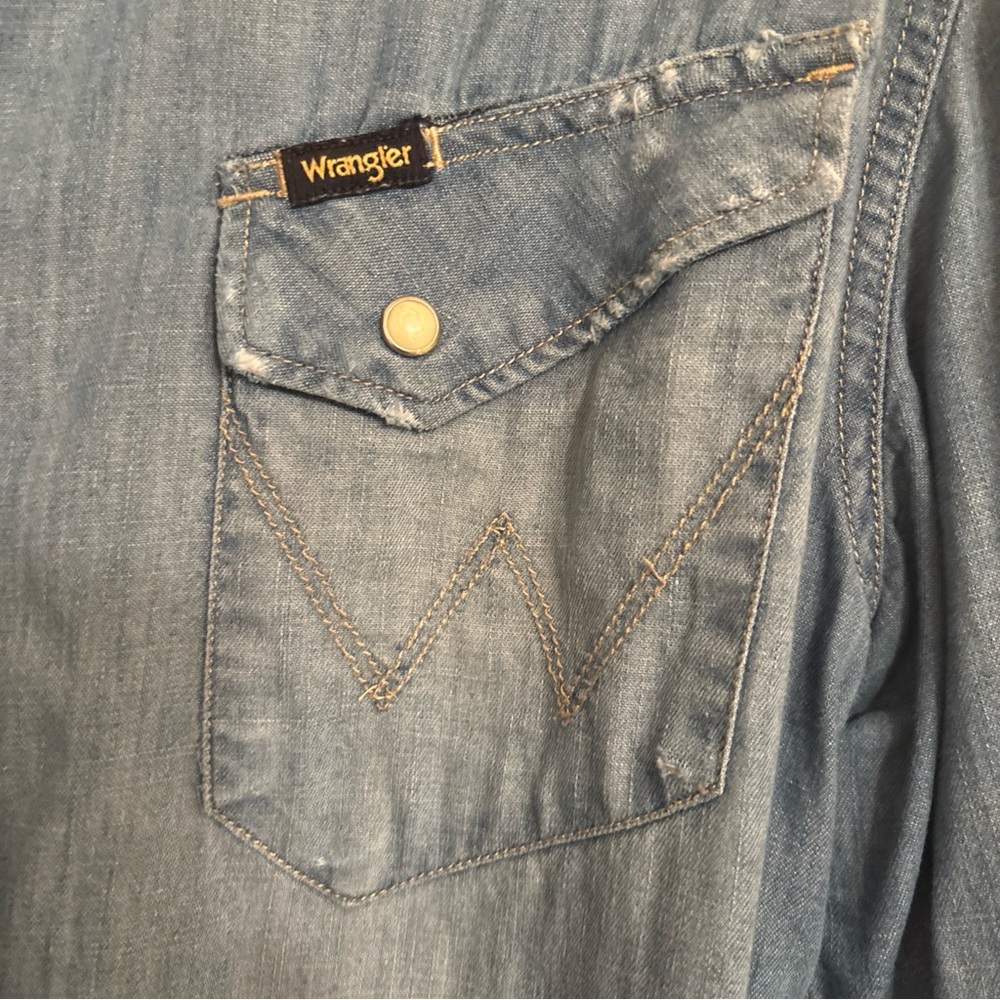 VTG Wrangler Western Denim Shirt Upcycled XL Sashiko RRL Kapital Style Snap